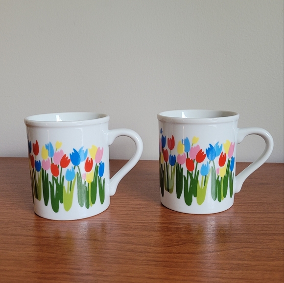 2 vintage tulip mugs 90s floral mugs - Picture 5 of 8
